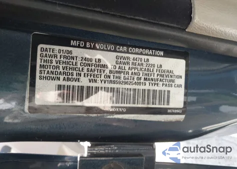 2006 Volvo S60 2.5T from USA, damaged, VIN YV1RS592962540019